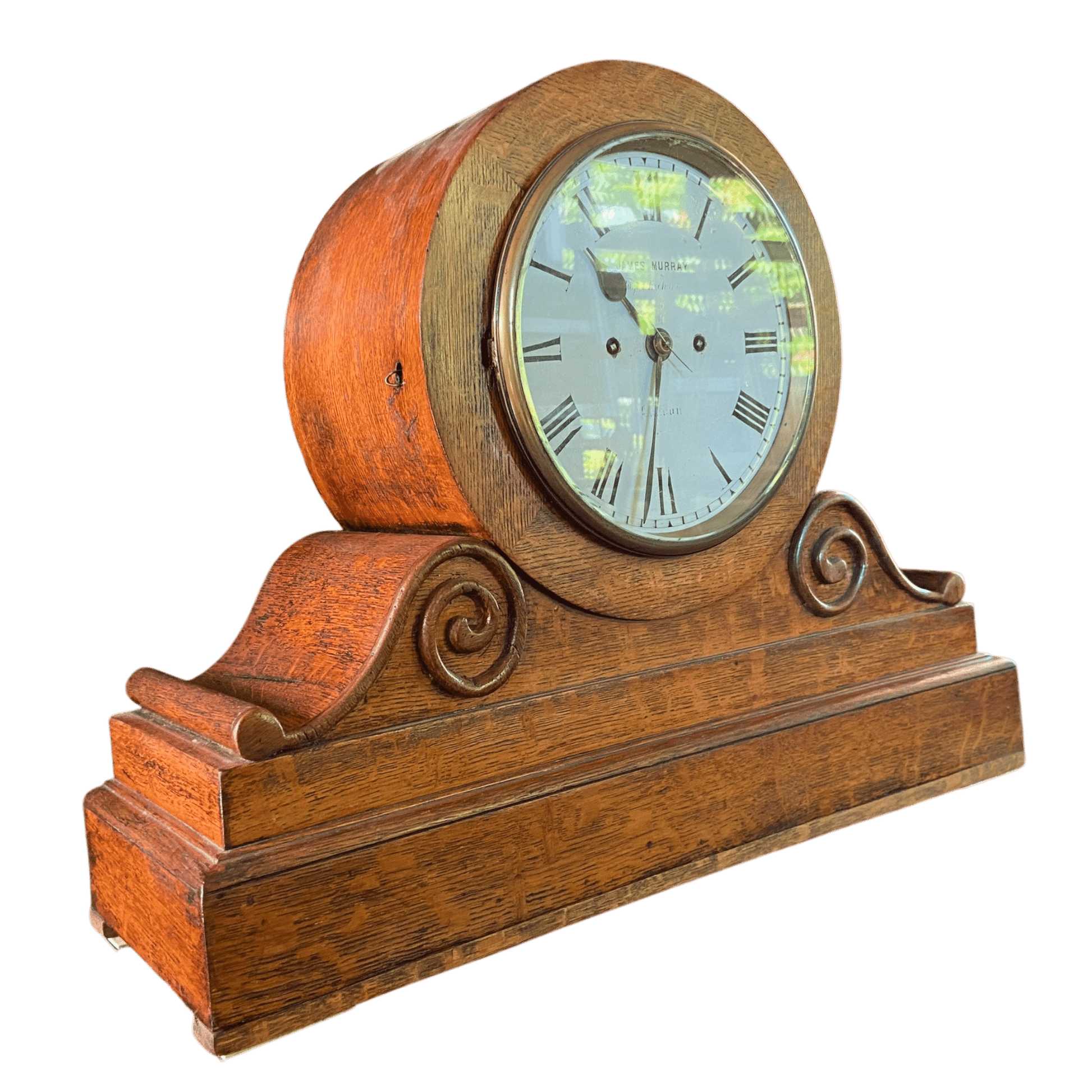 Antique James Murray Royal Exchange Mantel Clock – Elegant Oak Design with Spiral DetailsThe Furniture Recycling Shop