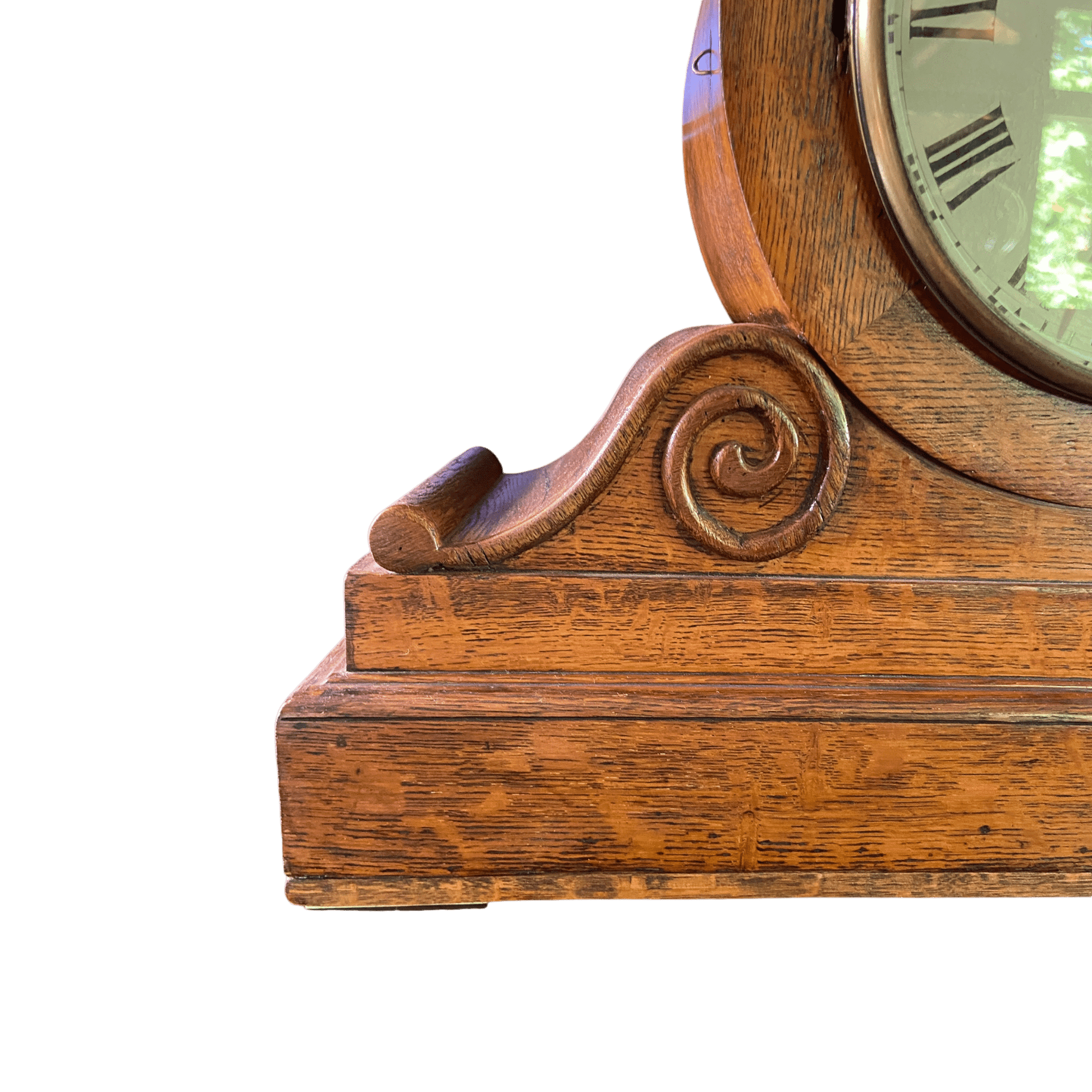 Antique James Murray Royal Exchange Mantel Clock – Elegant Oak Design with Spiral DetailsThe Furniture Recycling Shop