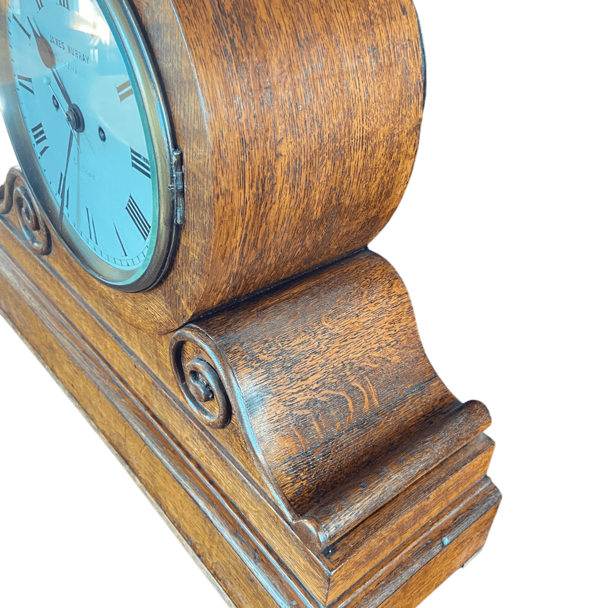 Antique James Murray Royal Exchange Mantel Clock – Elegant Oak Design with Spiral DetailsThe Furniture Recycling Shop