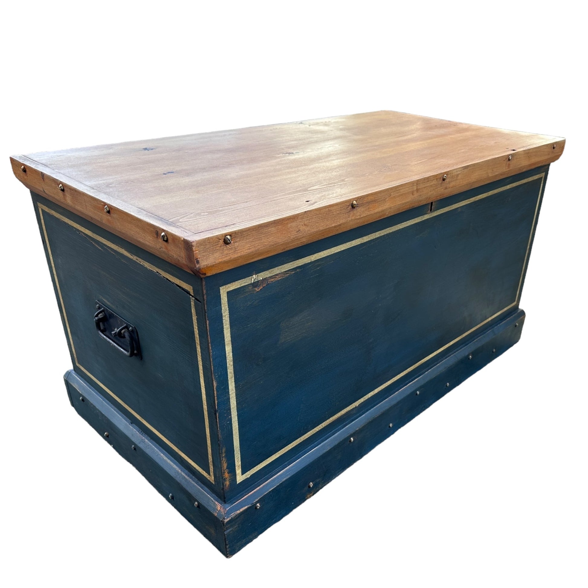 Antique Pine Blue Painted Blanket Chest TrunkThe Furniture Recycling Shop