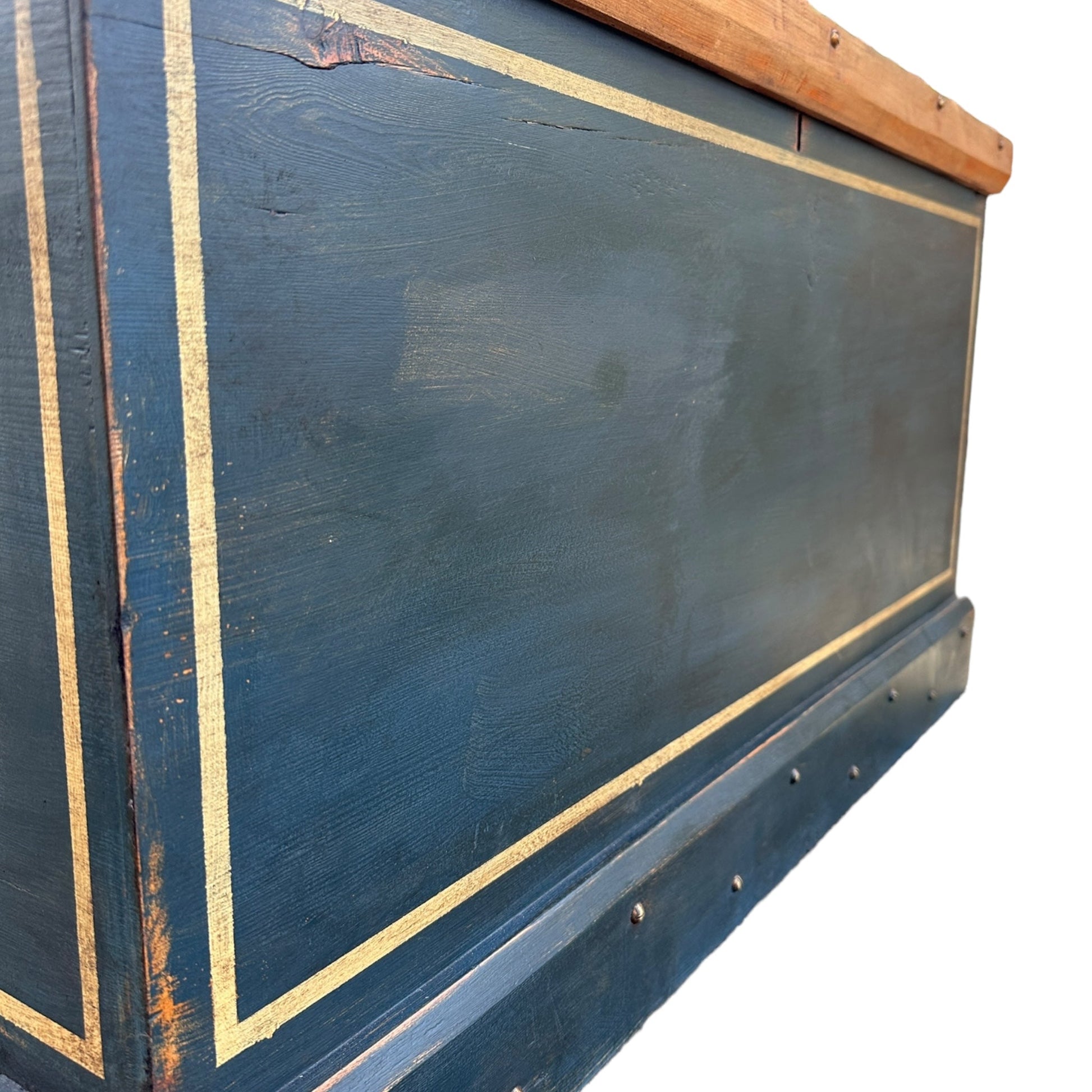 Antique Pine Blue Painted Blanket Chest TrunkThe Furniture Recycling Shop