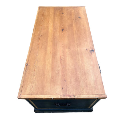 Antique Pine Blue Painted Blanket Chest TrunkThe Furniture Recycling Shop