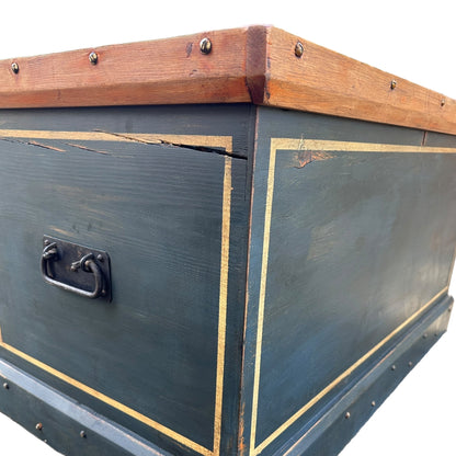 Antique Pine Blue Painted Blanket Chest TrunkThe Furniture Recycling Shop