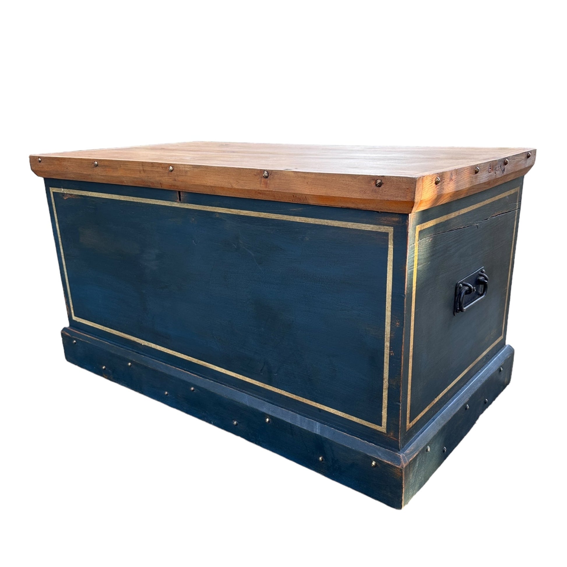 Antique Pine Blue Painted Blanket Chest TrunkThe Furniture Recycling Shop