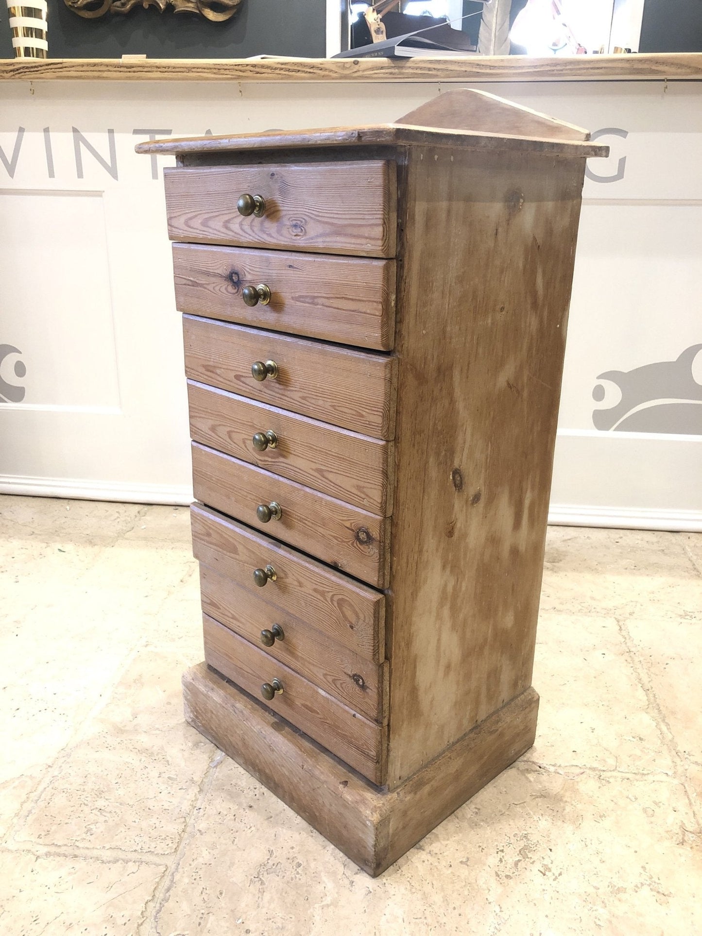 Antique Pine Collectors Cabinet Drawer Set With Collection Of ButterfliesThe Furniture Recycling Shop
