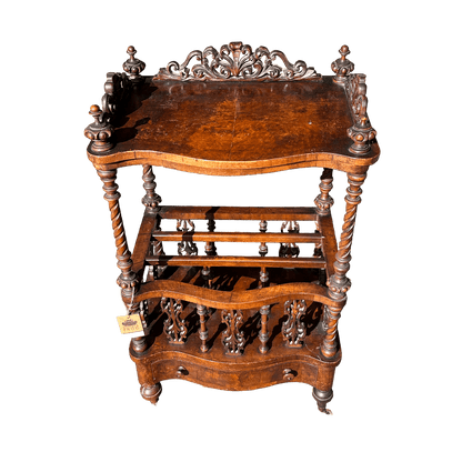 Antique Victorian Canterbury Magazine Rack with Drawer - Circa 1860The Furniture Recycling Shop