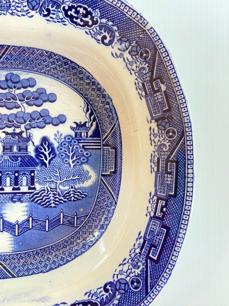 Antique Willow Pattern Large Stone Ware Blue and White Charger Platter Serving DishThe Furniture Recycling ShopFurniture