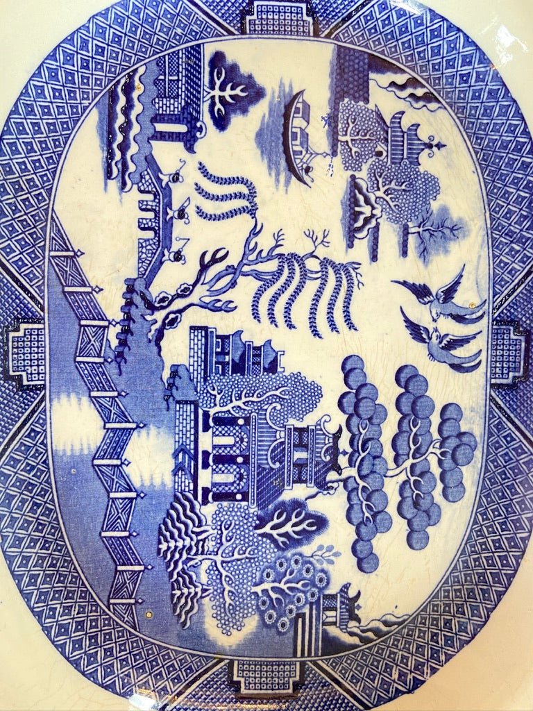 Antique Willow Pattern Large Stone Ware Blue and White Charger Platter Serving DishThe Furniture Recycling ShopFurniture