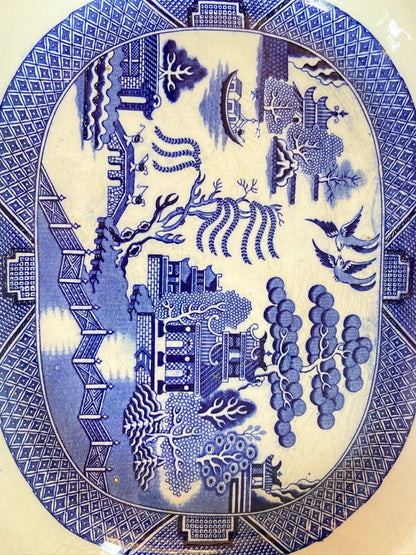 Antique Willow Pattern Large Stone Ware Blue and White Charger Platter Serving DishThe Furniture Recycling ShopFurniture