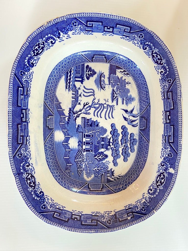 Antique Willow Pattern Large Stone Ware Blue and White Charger Platter Serving DishThe Furniture Recycling ShopFurniture
