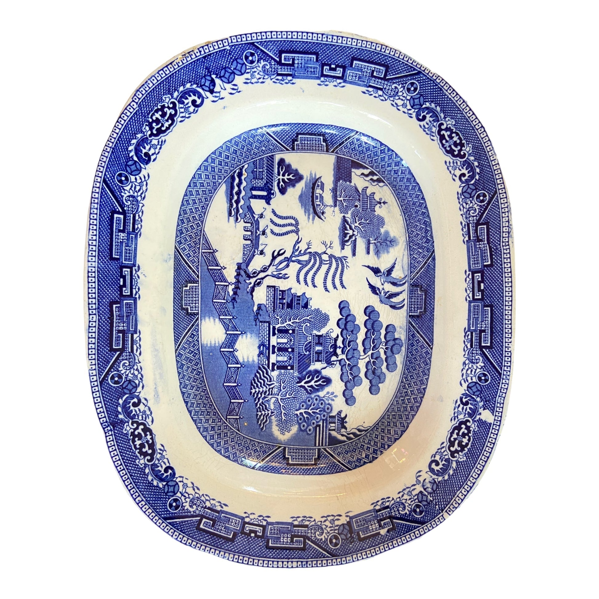 Antique Willow Pattern Large Stone Ware Blue and White Charger Platter Serving DishThe Furniture Recycling ShopFurniture