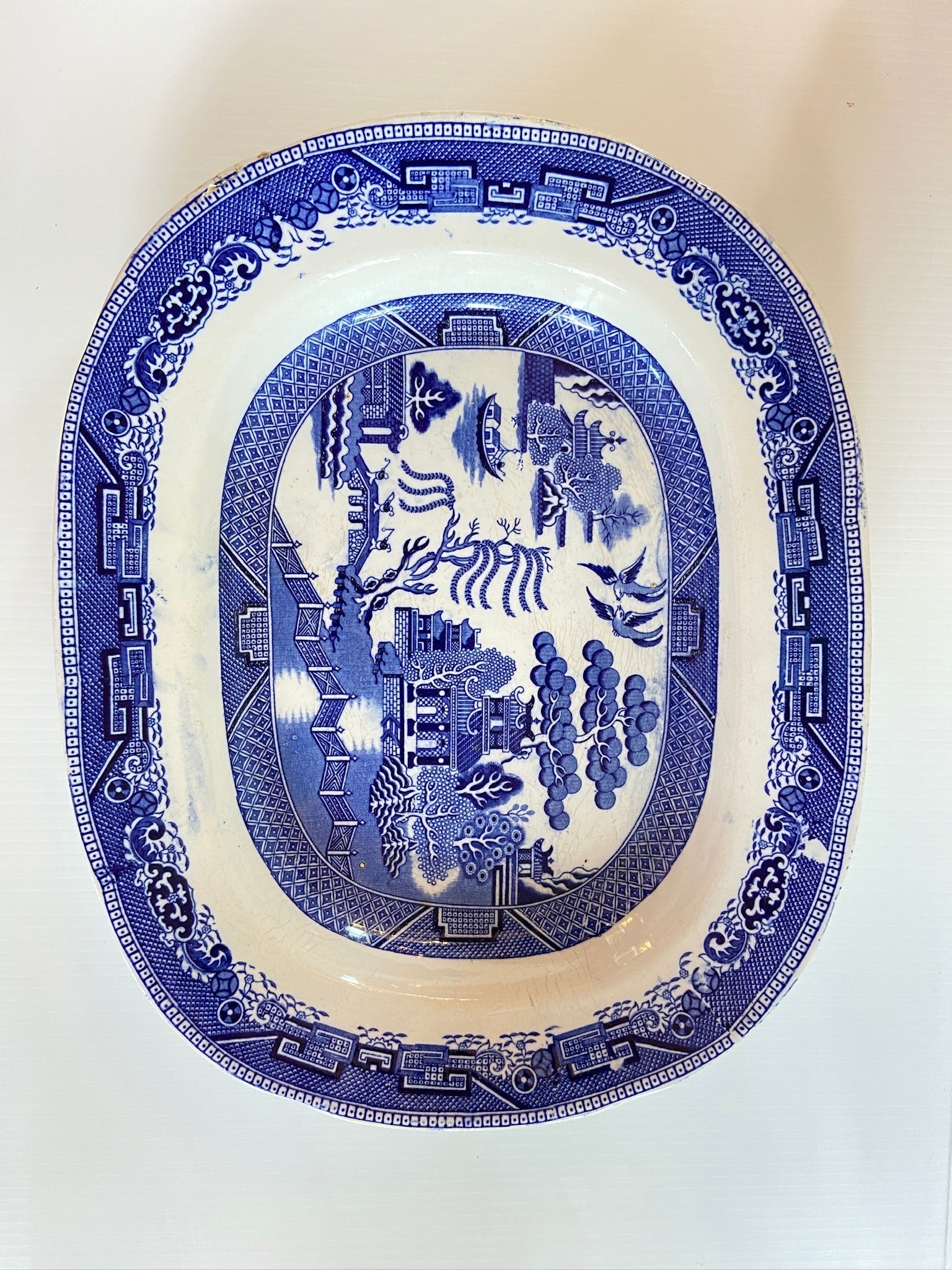 Antique Willow Pattern Large Stone Ware Blue and White Charger Platter Serving DishThe Furniture Recycling ShopFurniture
