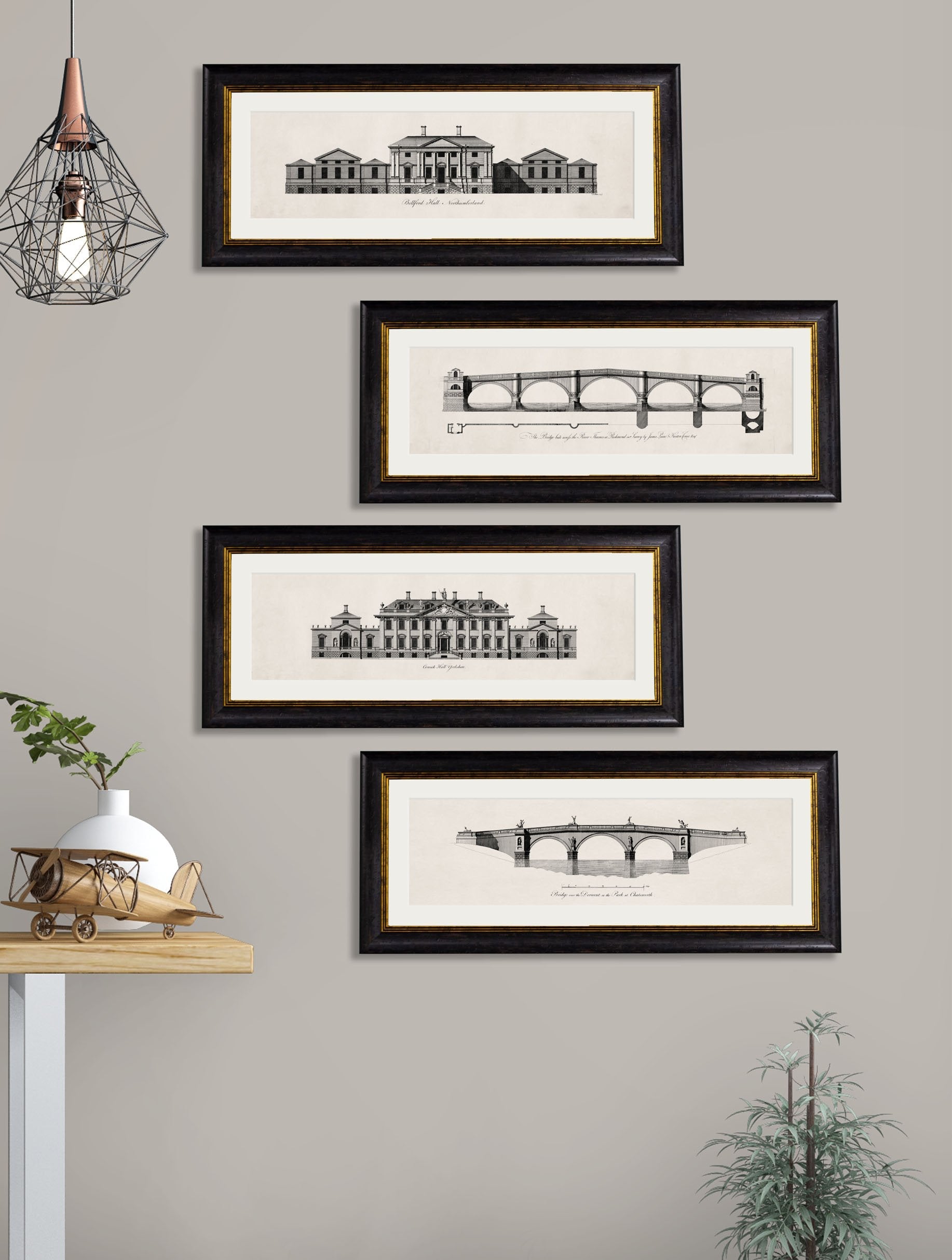 c 1737 belford hall northumberland framed print in size 95 x 38cm - glass-fronted framed wall art print with solid wood frame, adds elegance to your decor