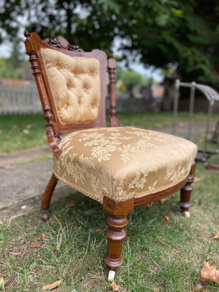 Beautiful Small Low Victorian Bedroom Saloon Chair With Inlay DetailsThe Furniture Recycling ShopFurniture