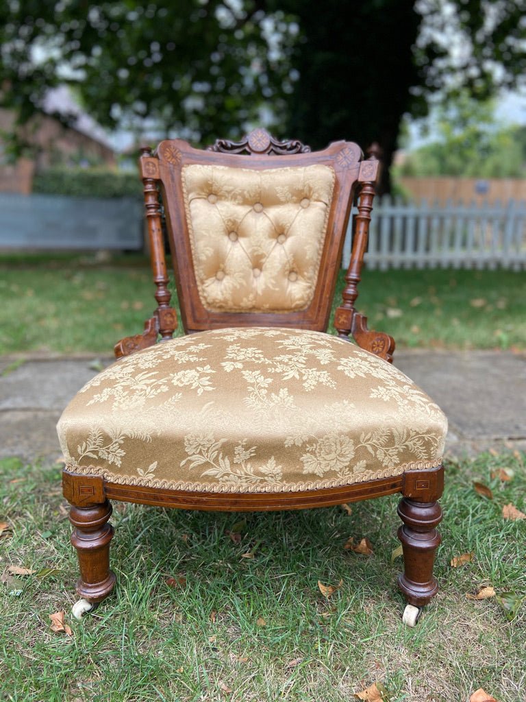 Beautiful Small Low Victorian Bedroom Saloon Chair With Inlay DetailsThe Furniture Recycling ShopFurniture