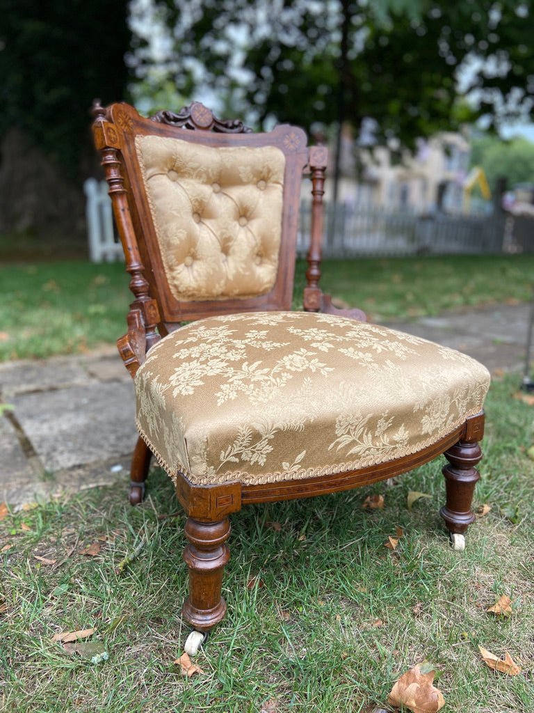 Beautiful Small Low Victorian Bedroom Saloon Chair With Inlay DetailsThe Furniture Recycling ShopFurniture