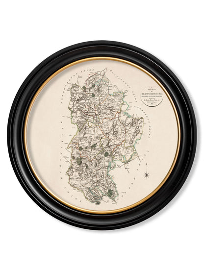  of c 1806 county maps of england round in size 70 x 70cm - glass-fronted framed wall art print with solid wood frame, a beautiful addition to stylish homes