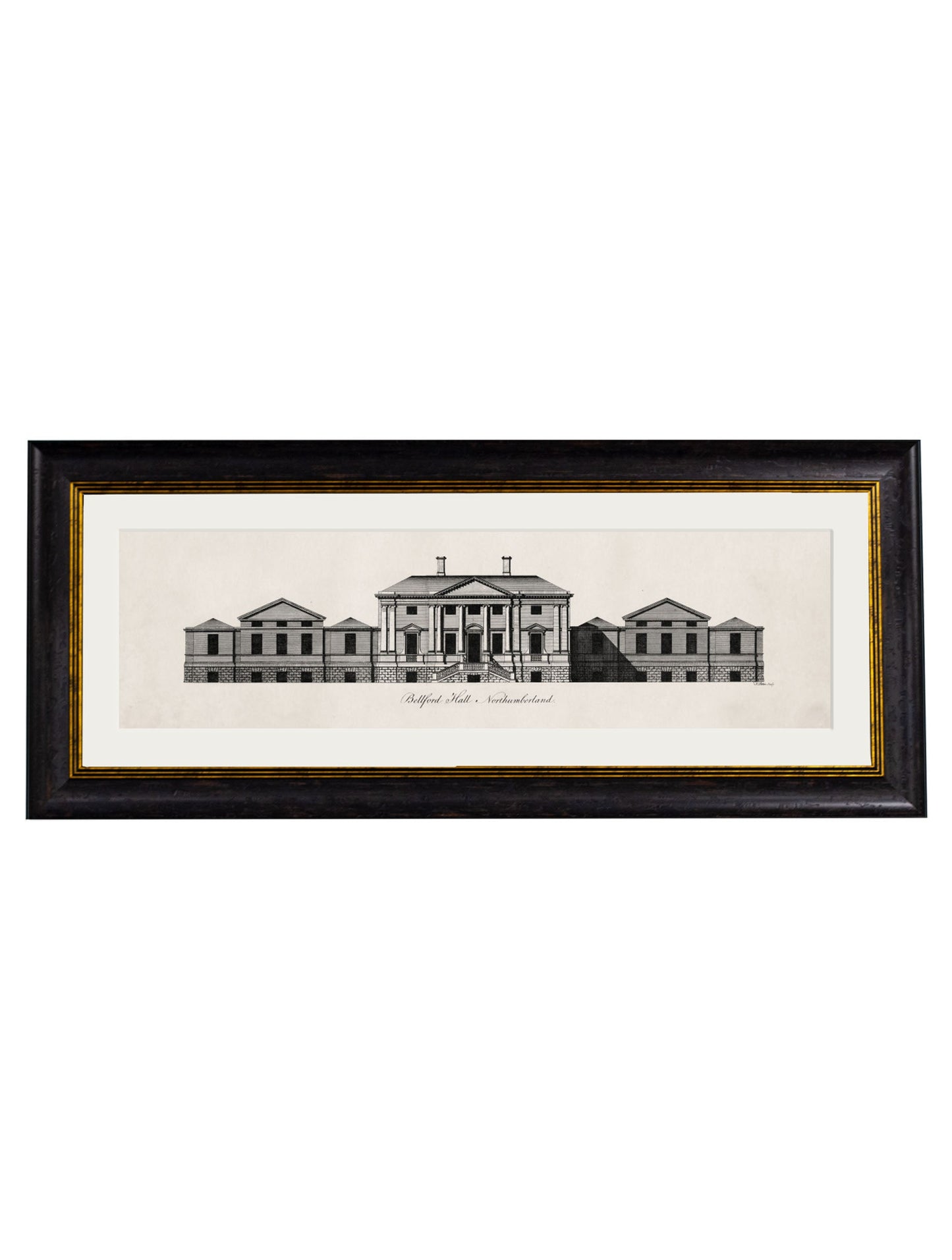 c 1737 belford hall northumberland framed print in size 95 x 38cm - glass-fronted framed wall art print with solid wood frame, perfect for luxury home decor