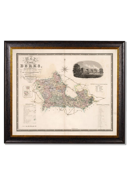c 1830 map of the county of bedford in size 70 x 84cm - glass-fronted framed wall art print with solid wood frame, designed for high-end interior design