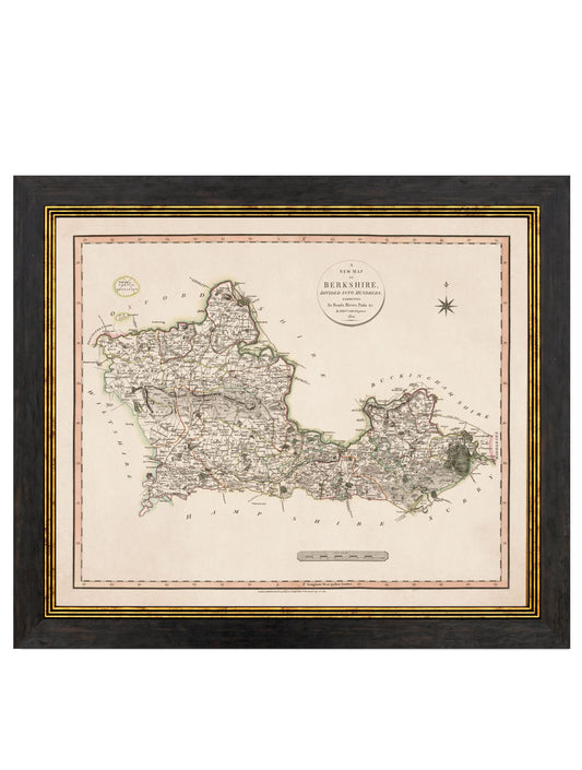 c.1806 County Maps of England in size 84 x 70cm - glass-fronted framed wall art print with solid wood frame, a beautiful addition to stylish homes