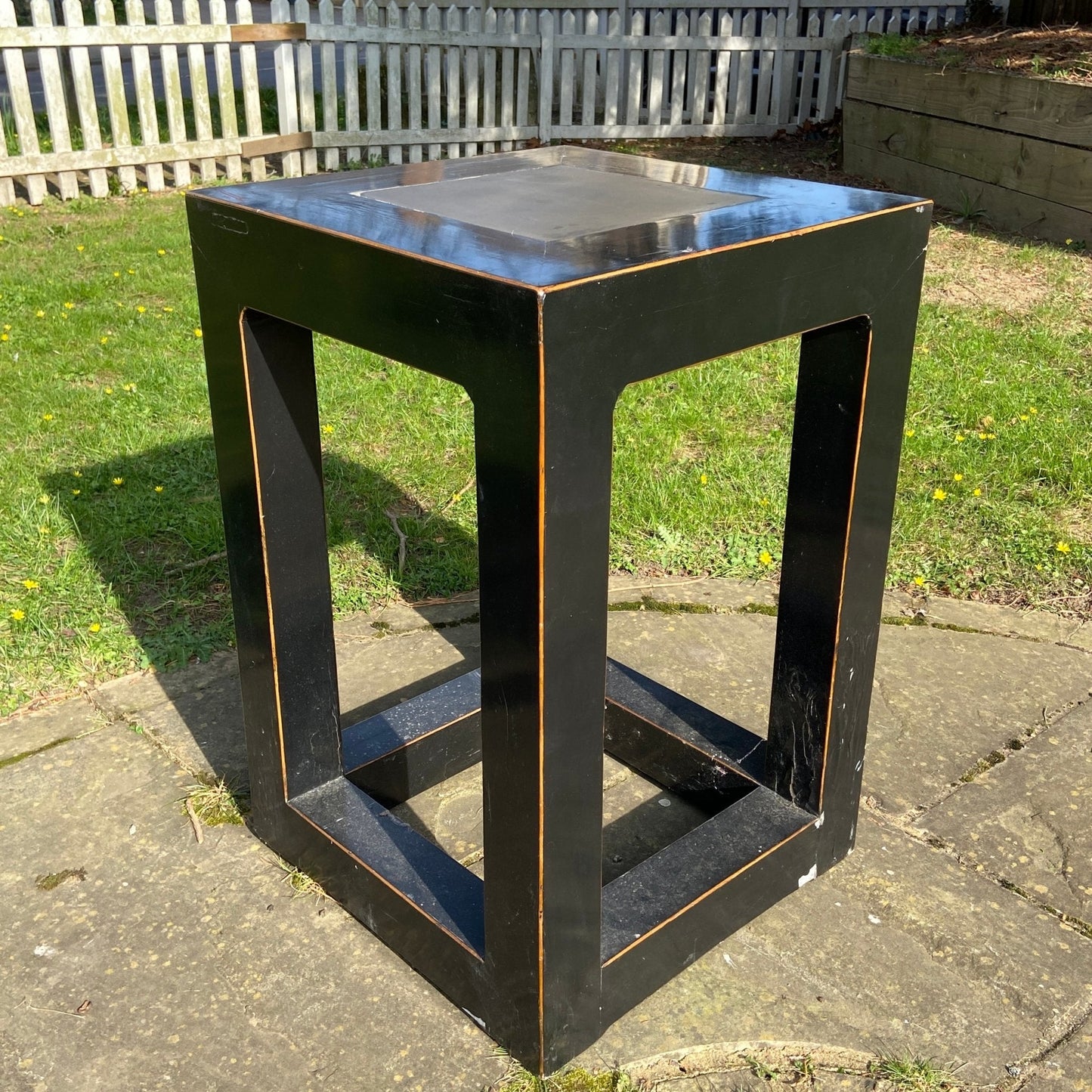 Black Oriental Plant Stand Side Table with Stone TopThe Furniture Recycling Shop