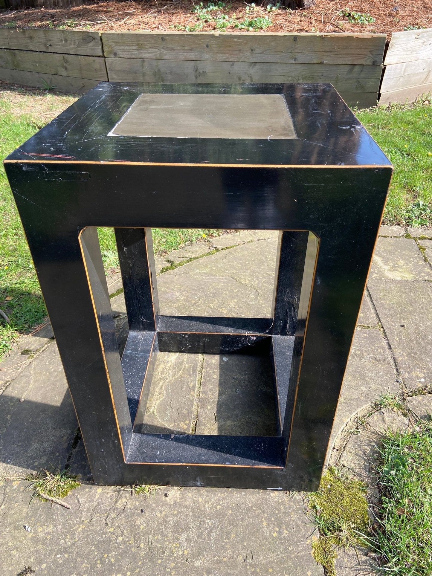 Black Oriental Plant Stand Side Table with Stone TopThe Furniture Recycling Shop
