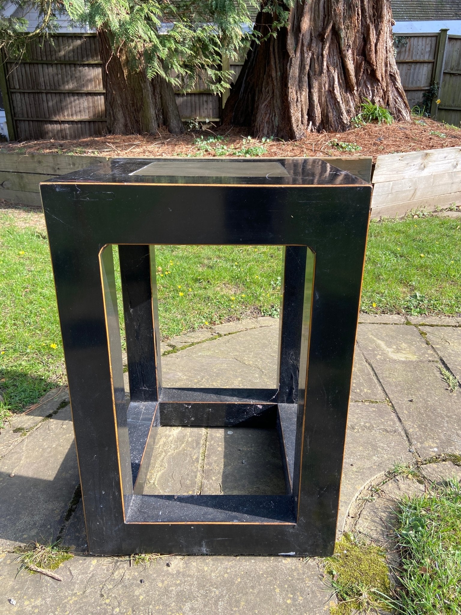 Black Oriental Plant Stand Side Table with Stone TopThe Furniture Recycling Shop