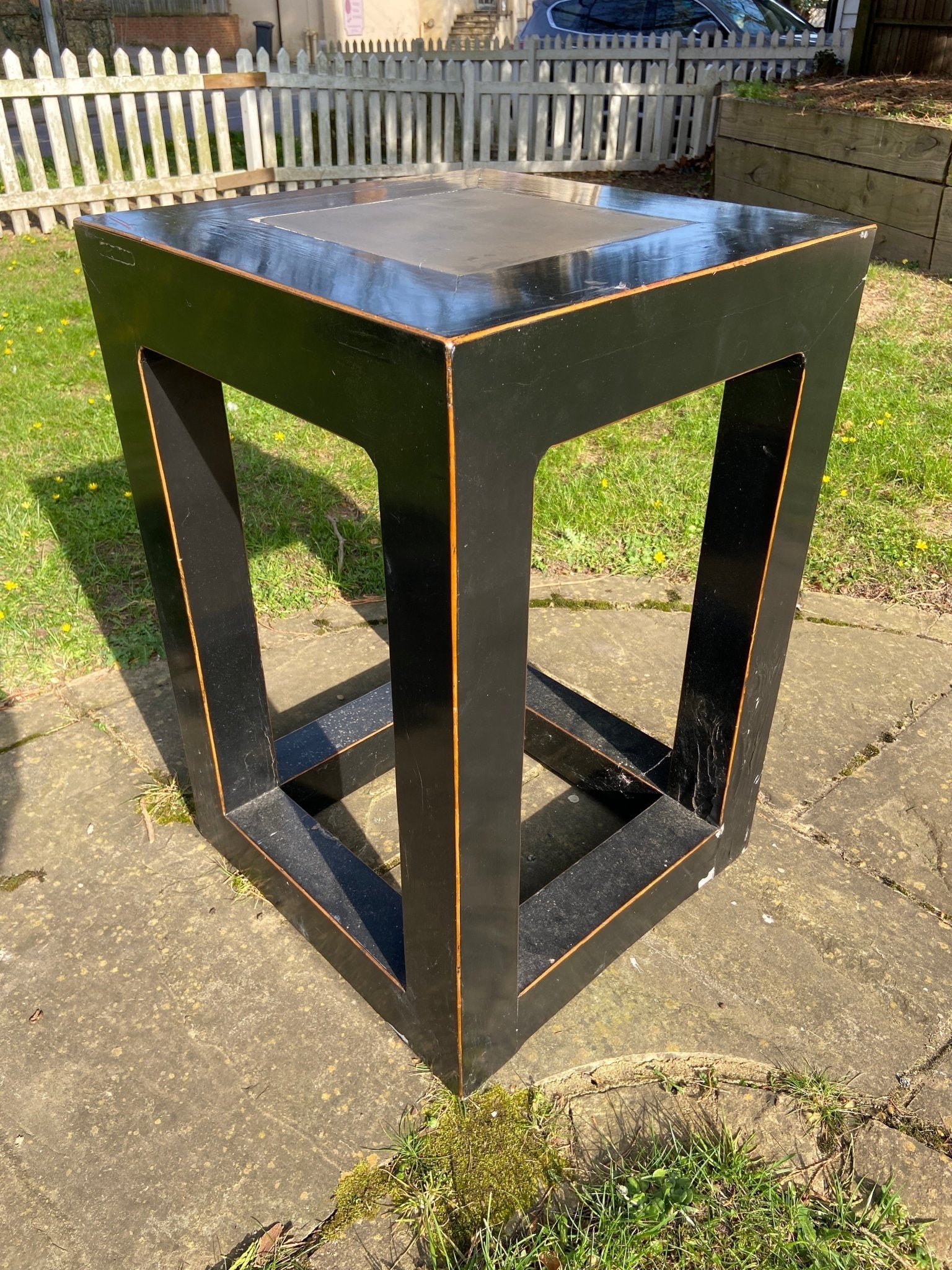 Black Oriental Plant Stand Side Table with Stone TopThe Furniture Recycling Shop