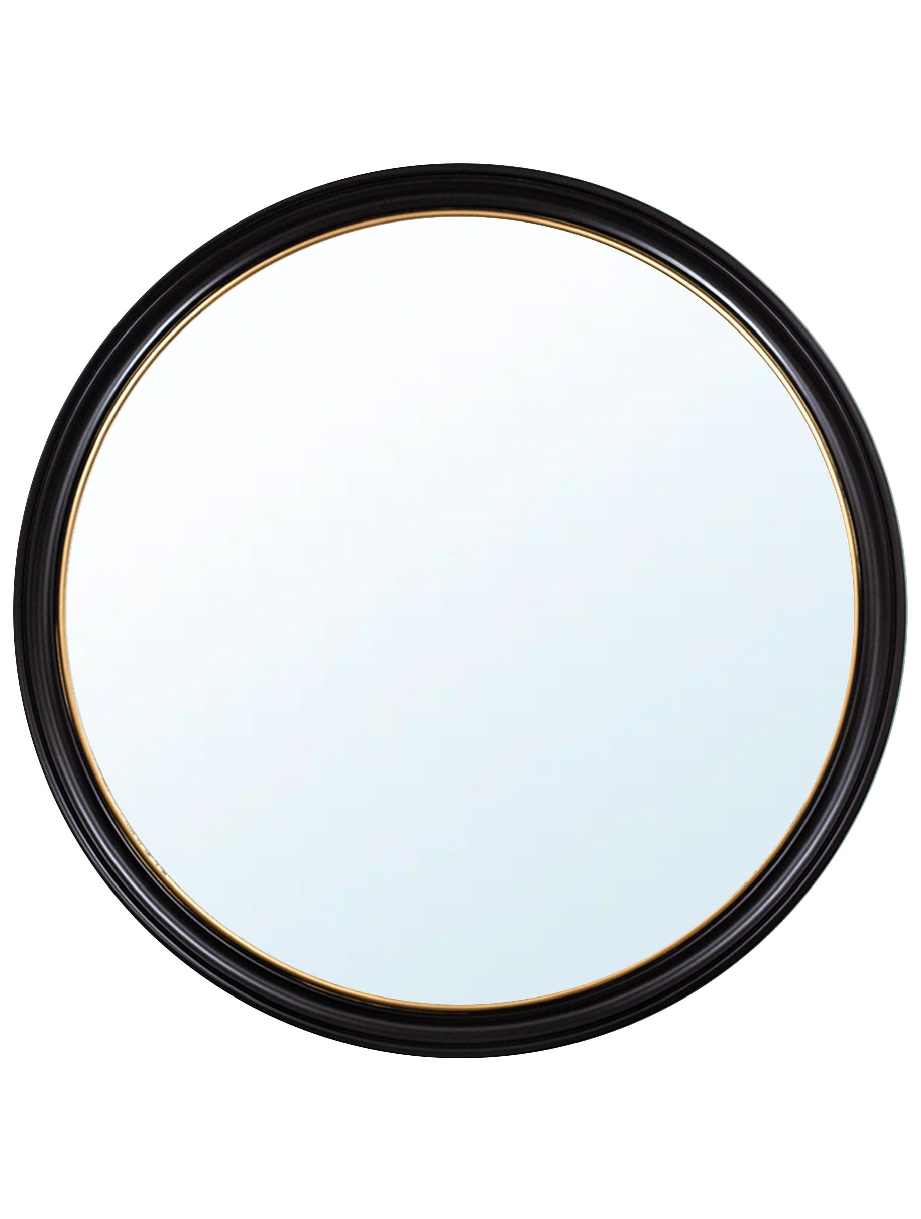 black and gold round mirror in size 96 x 96cm - glass-fronted framed wall art print with solid wood frame, a beautiful addition to stylish homes