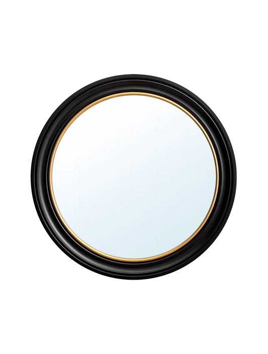 Round Mirror - Black and Gold in size 44 x 44 cm - glass-fronted framed wall art print with solid wood frame, perfect for luxury home decor