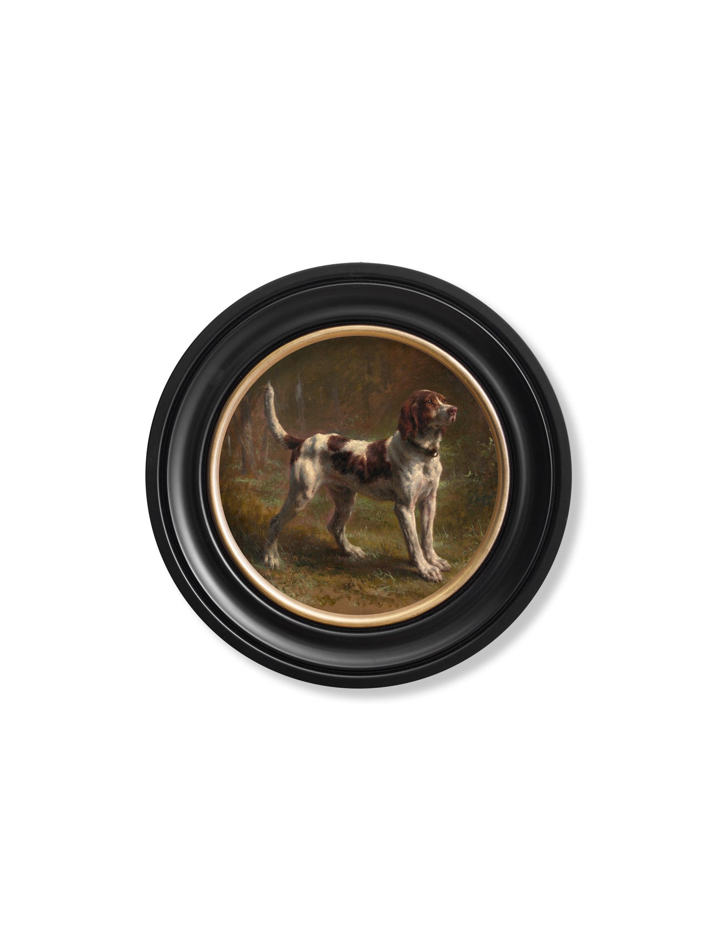 c 1856 briquet hound round frame in size 70 x 70cm - glass-fronted framed wall art print with solid wood frame, ideal for modern interiors