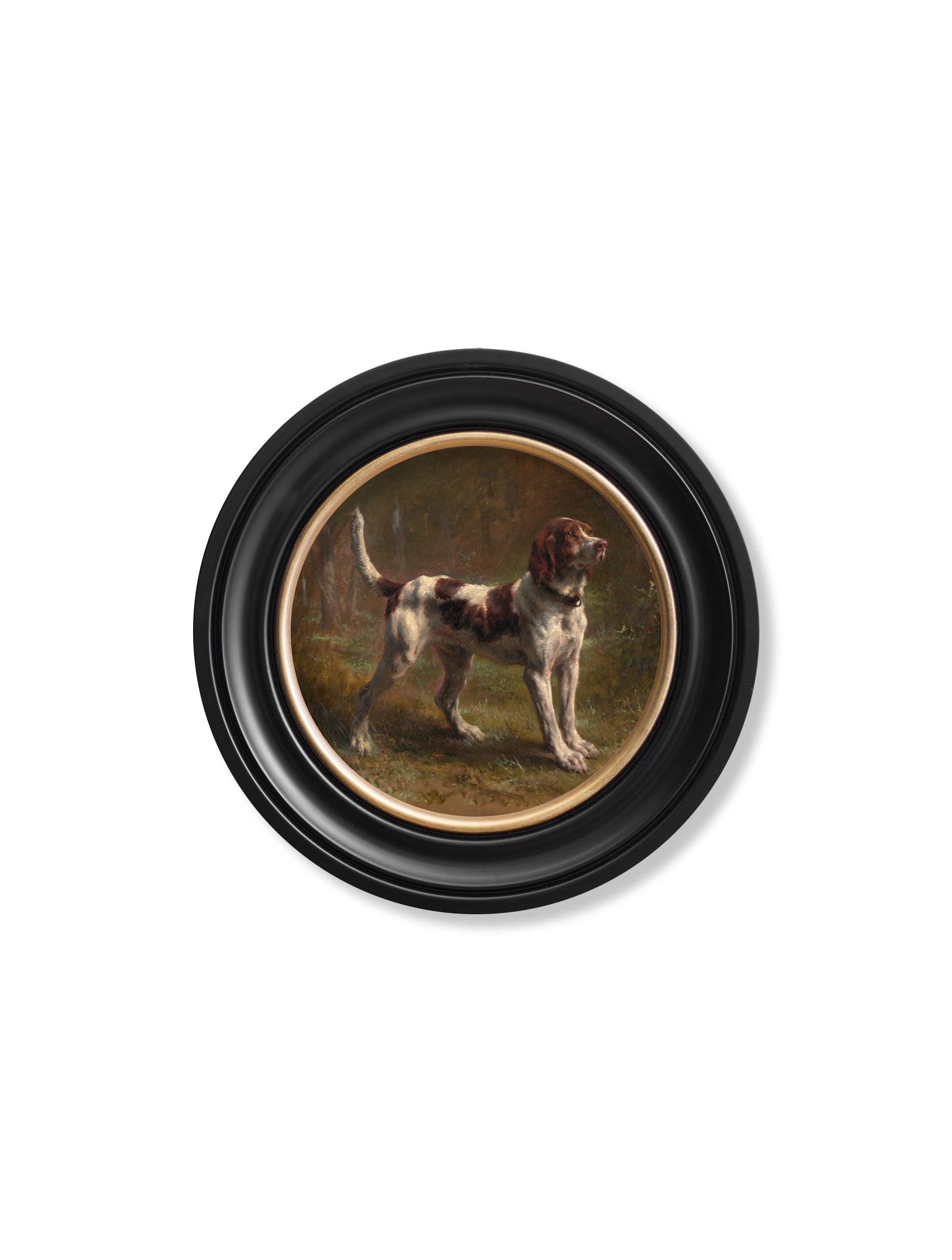 c 1856 briquet hound round frame in size 70 x 70cm - glass-fronted framed wall art print with solid wood frame, ideal for modern interiors