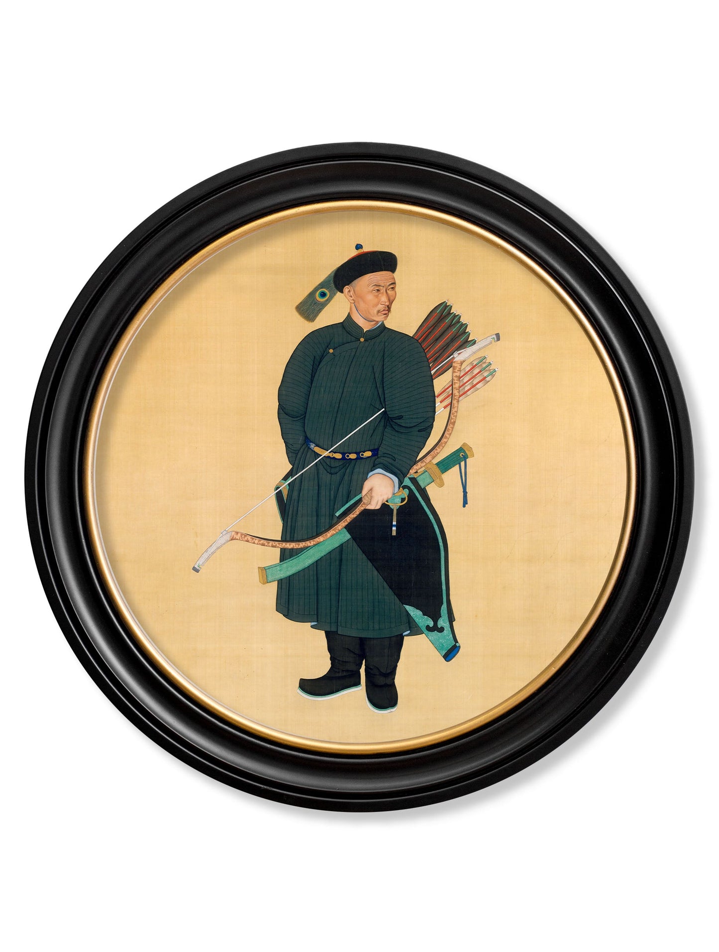 c.1760 Portrait of the Imperial Bodyguard - Round in size 44 x 44cm - glass-fronted framed wall art print with solid wood frame, ideal for modern interiors