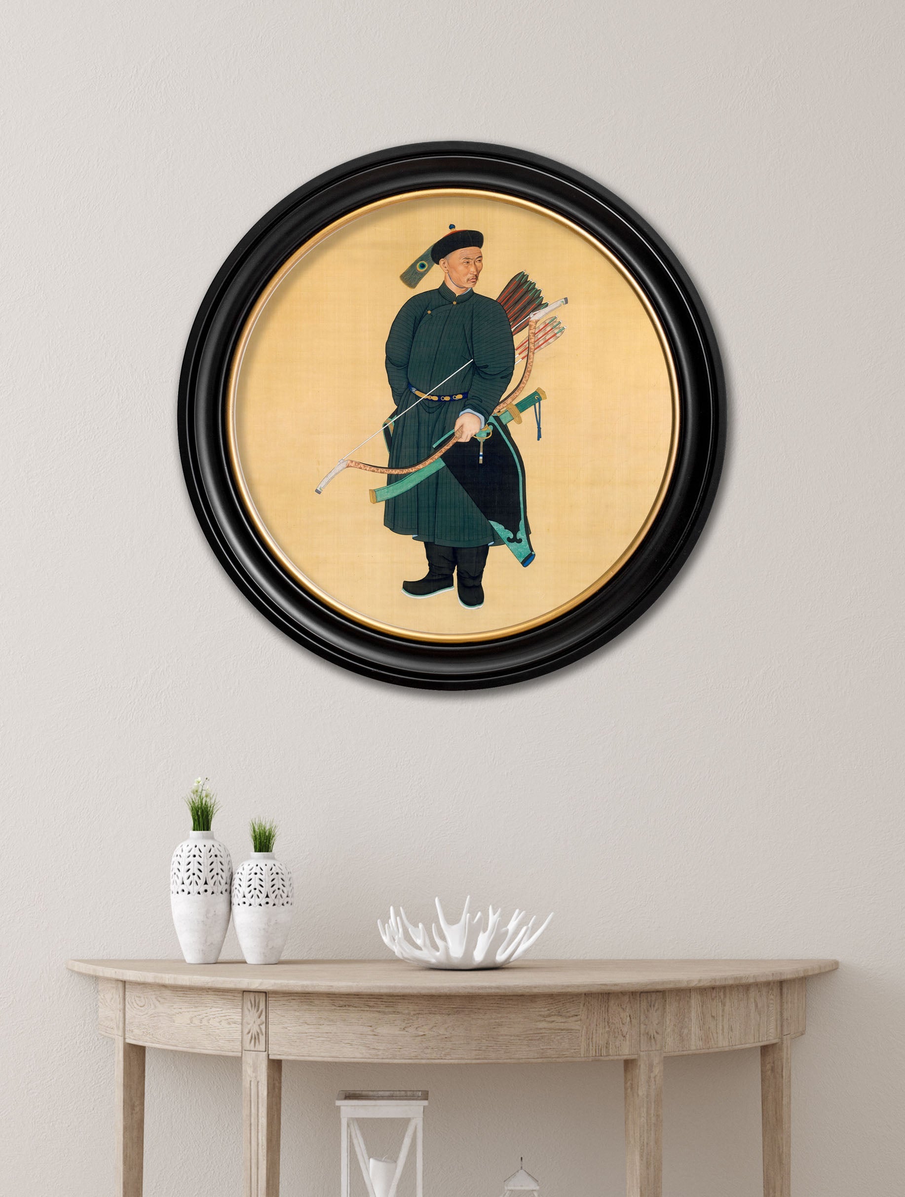 c 1760 portrait of the imperial bodyguard round in size 70 x 70cm - glass-fronted framed wall art print with solid wood frame, perfect for statement wall decor