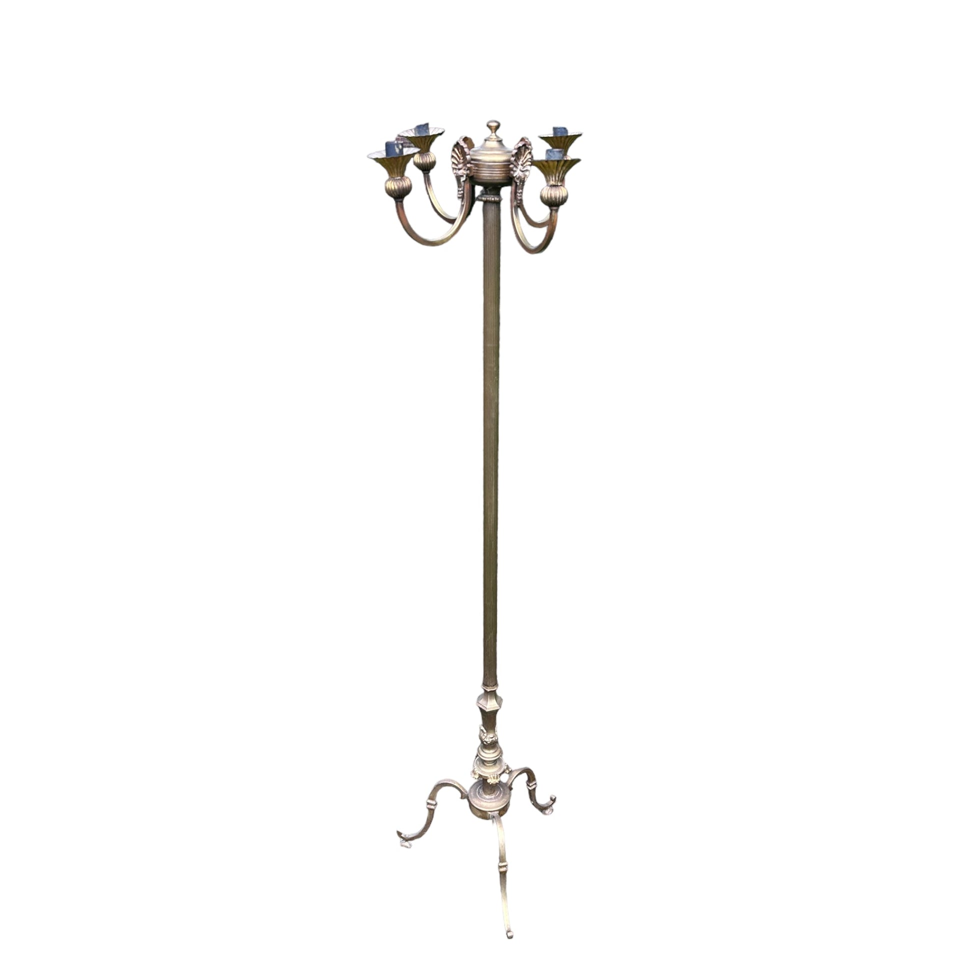 Brass Free Standing Tall Four Prong Candelabra Candle HolderThe Furniture Recycling Shop