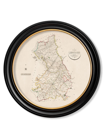  of c 1806 county maps of england round in size 70 x 70cm - glass-fronted framed wall art print with solid wood frame, perfect for luxury home decor