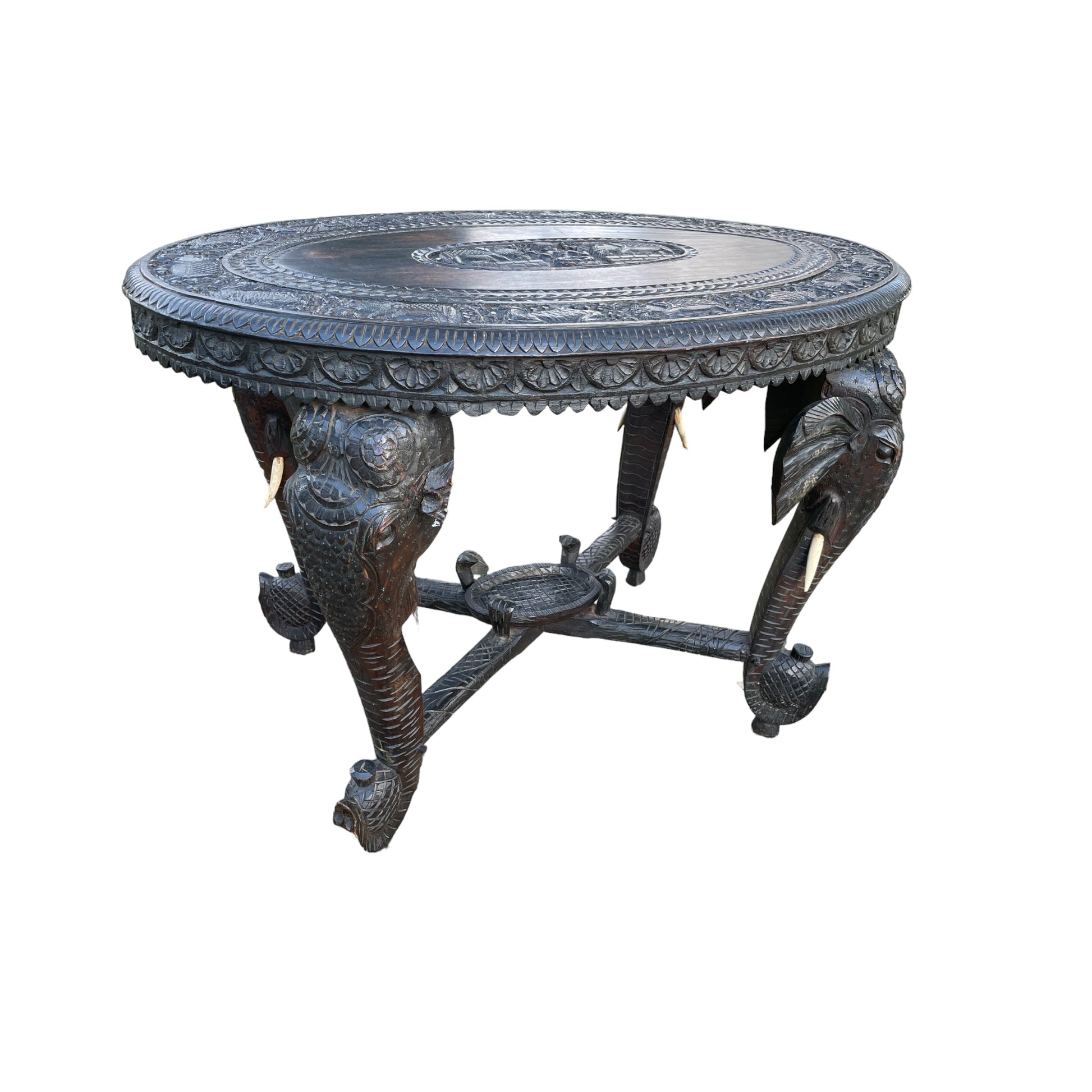 Carved Ebonised Indian Hardwood Elephant Head Side / Center Coffee Table Circa 1900The Furniture Recycling ShopFurniture