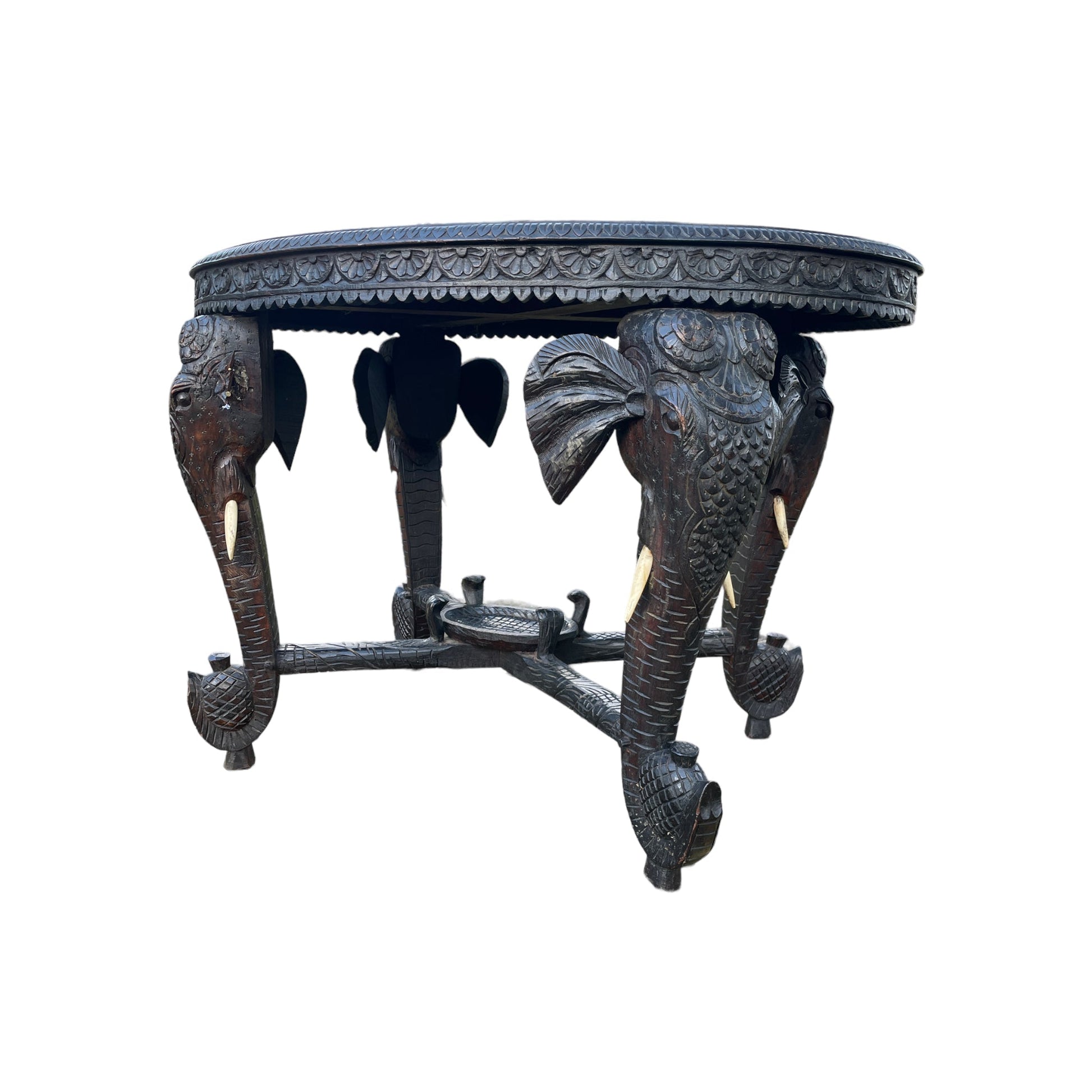 Carved Ebonised Indian Hardwood Elephant Head Side / Center Coffee Table Circa 1900The Furniture Recycling ShopFurniture
