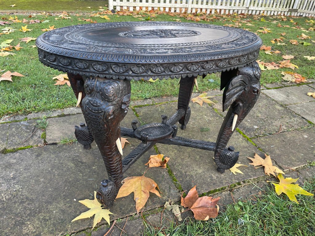 Carved Ebonised Indian Hardwood Elephant Head Side / Center Coffee Table Circa 1900The Furniture Recycling ShopFurniture