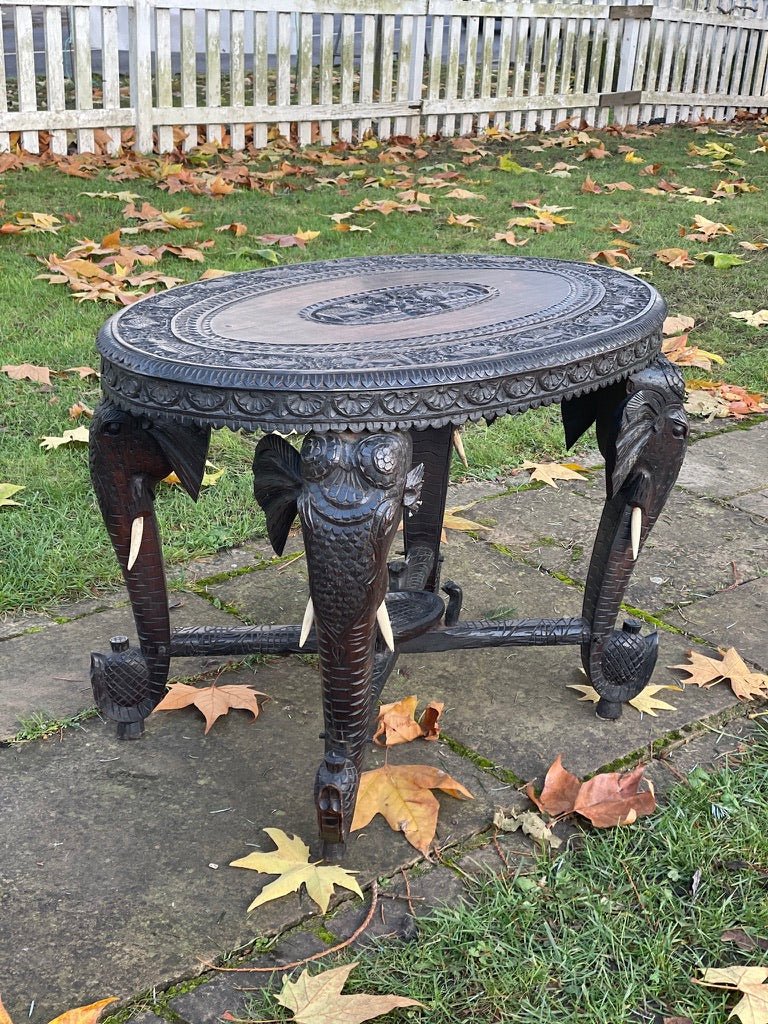 Carved Ebonised Indian Hardwood Elephant Head Side / Center Coffee Table Circa 1900The Furniture Recycling ShopFurniture