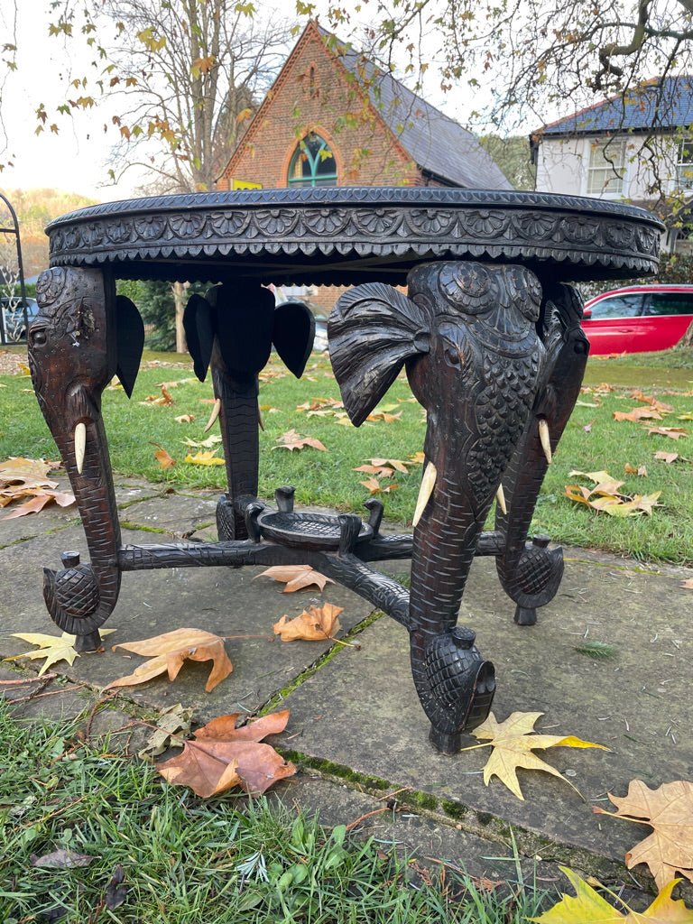Carved Ebonised Indian Hardwood Elephant Head Side / Center Coffee Table Circa 1900The Furniture Recycling ShopFurniture