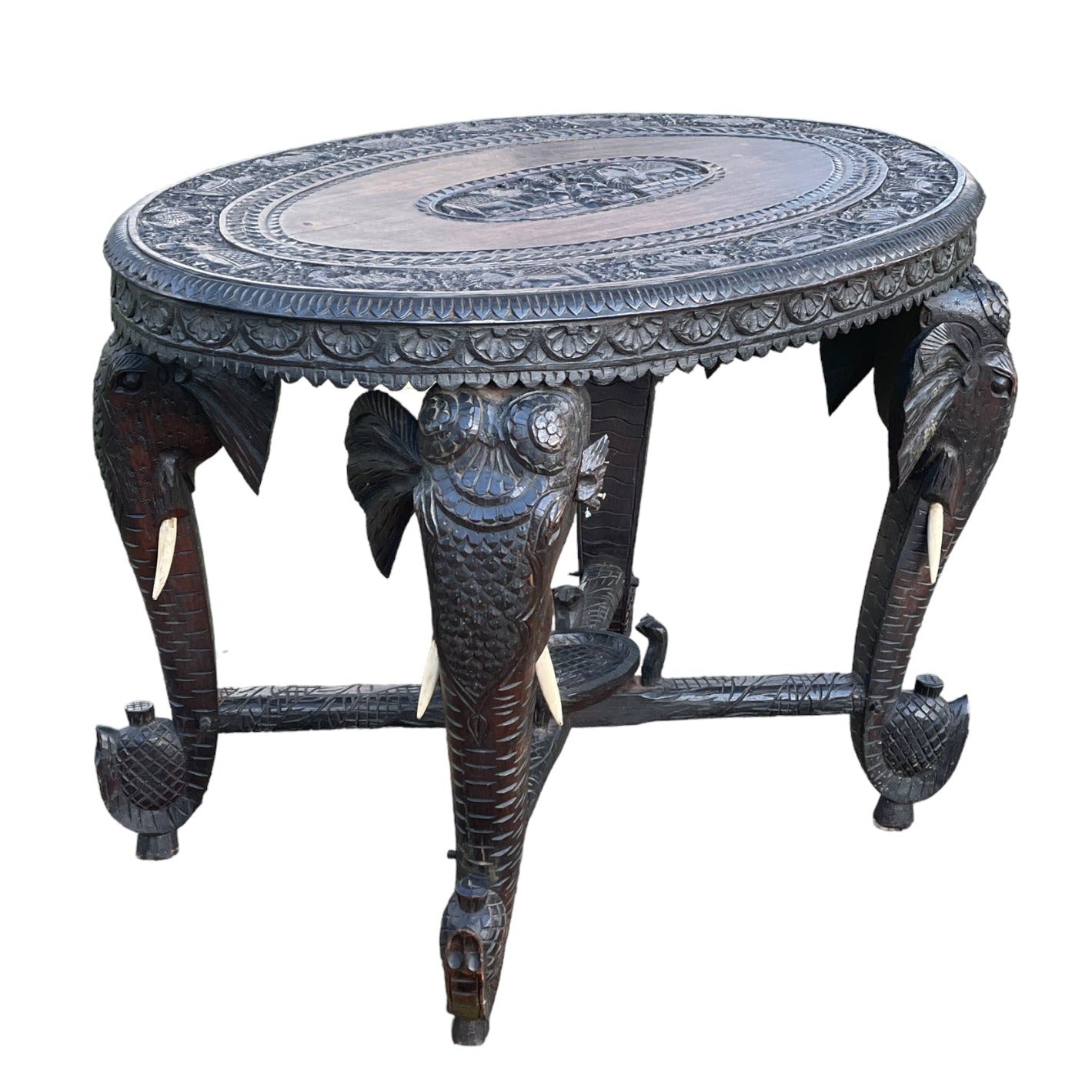 Carved Ebonised Indian Hardwood Elephant Head Side / Center Coffee Table Circa 1900The Furniture Recycling ShopFurniture