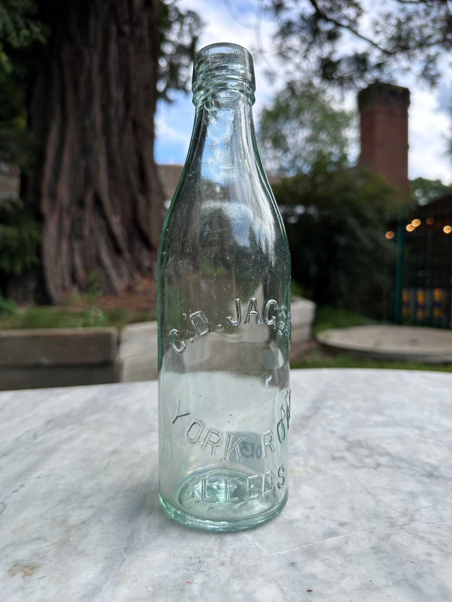 C.D. Jagger, York Road, Leeds Antique Aqua Blue Glass Bottle - Vintage Glass BottleThe Furniture Recycling ShopBottle