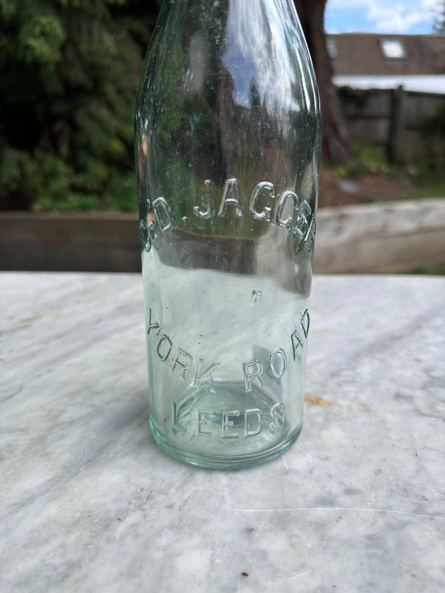 C.D. Jagger, York Road, Leeds Antique Aqua Blue Glass Bottle - Vintage Glass BottleThe Furniture Recycling ShopBottle