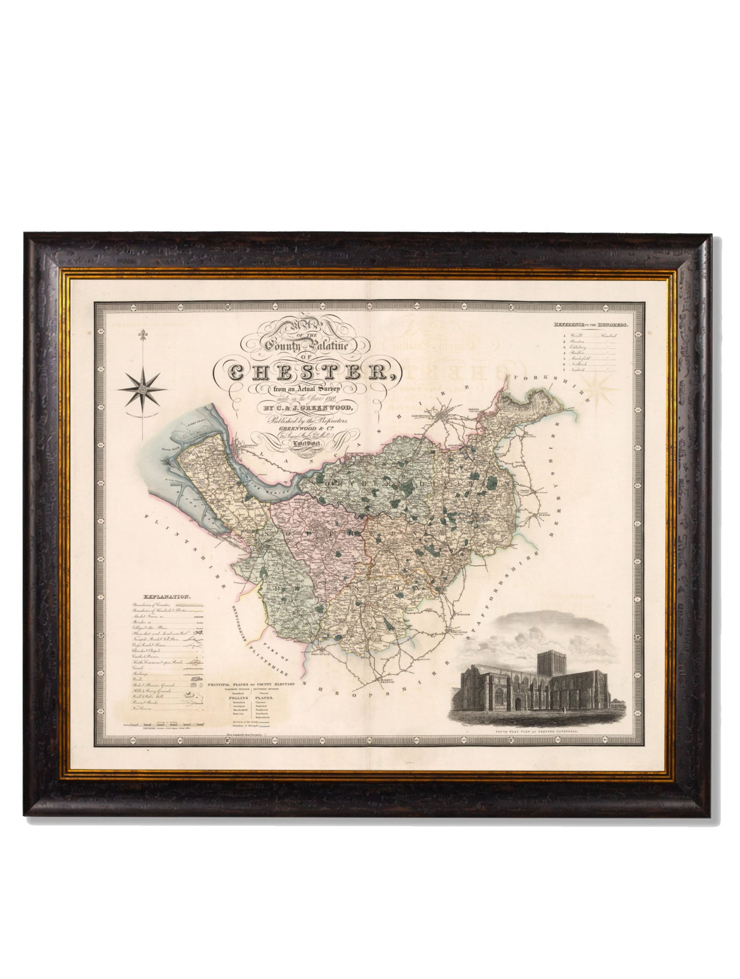 c 1830 map of the county of bedford in size 70 x 84cm - glass-fronted framed wall art print with solid wood frame, perfect for statement wall decor