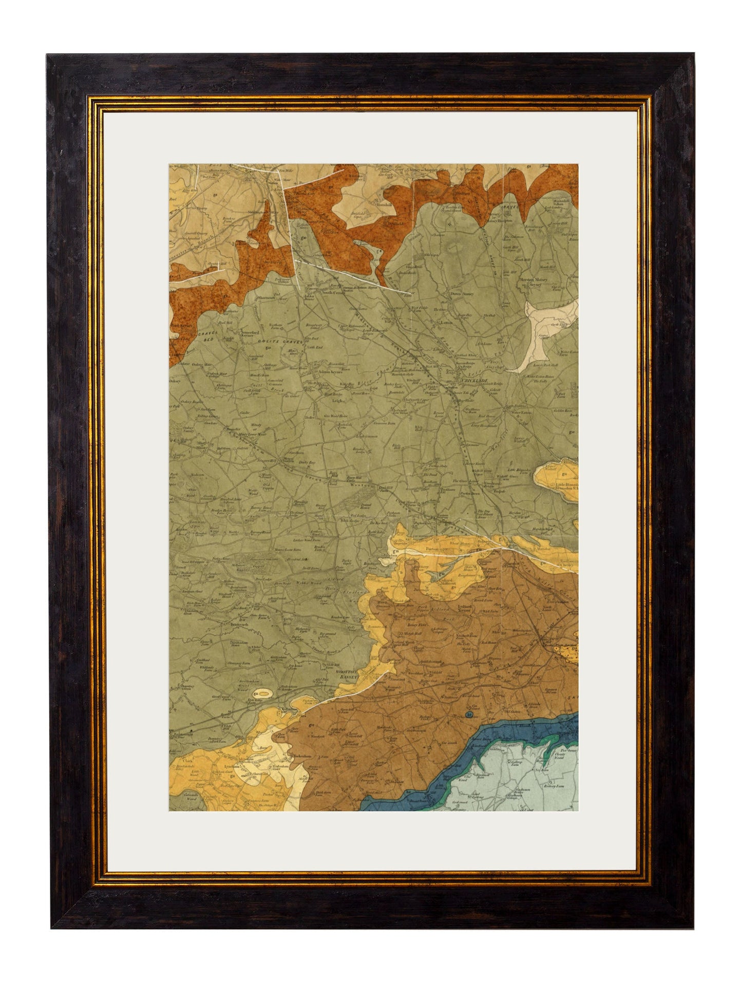 c 1850 geology map of cumbria framed print in size 38 x 50cm - glass-fronted framed wall art print with solid wood frame, a beautiful addition to stylish homes