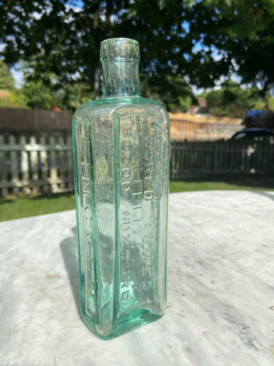 Clarke's World Famous Blood Mixture Antique Aqua Blue Glass Bottle - Vintage Glass BottleThe Furniture Recycling ShopBottle