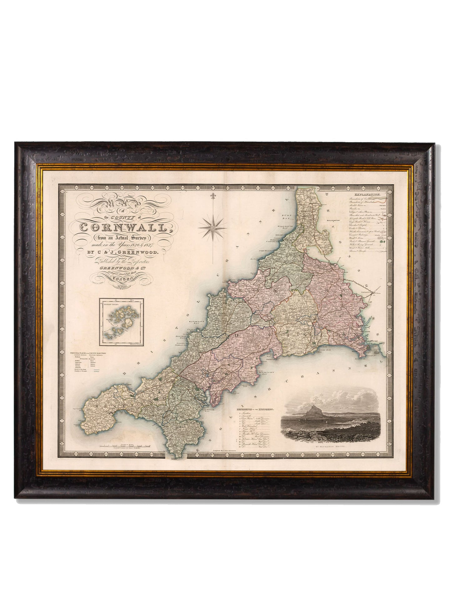 c 1830 map of the county of bedford in size 70 x 84cm - glass-fronted framed wall art print with solid wood frame, ideal for modern interiors