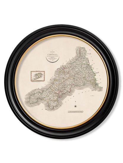  of c 1806 county maps of england round in size 70 x 70cm - glass-fronted framed wall art print with solid wood frame, perfect for luxury home decor