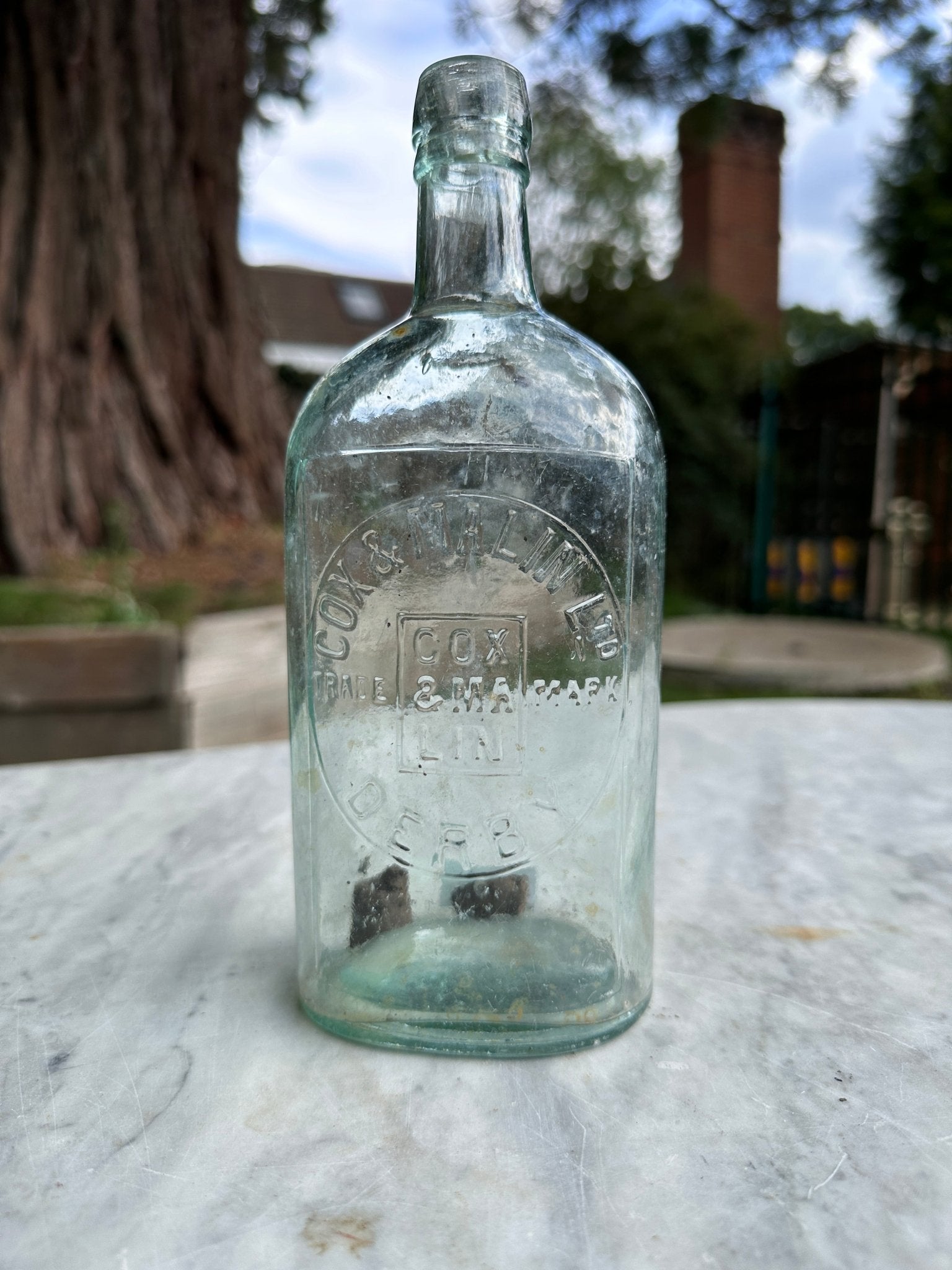 Cox & Malin Ltd, Derby Antique Aqua Glass Bottle - Vintage Glass BottleThe Furniture Recycling ShopBottle
